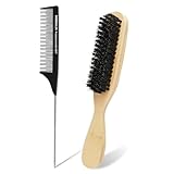 Alaoo Cepillo Barba,Cepillo Barba Cerdas Jabalí, Peines de Cola,Cerdas Naturales Suaves Cepillo Barba, Peine Salón para Moño,para Cuidado Diario de Barba y ParaTodos Los Estilos de Barba,B