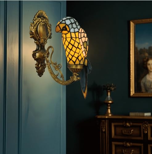 Applique murale style Tiffany lampe de chevet vitrail perroquet jaune - 3