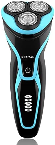 ROAMAN Electric Shaver Men, 3D Rechargeable Electric Rotary Razor, IPX7 Waterproof Wet and Dry Shaver with Powercut Blades, 120 Mins Run Time, Gift for Men, Blue