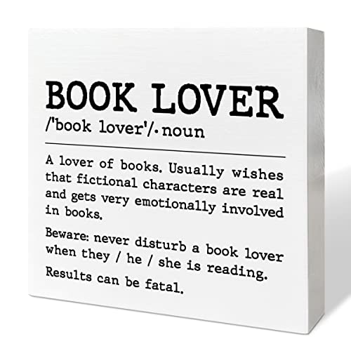 Book Lover Desk Decor Wooden Box Sign, Book Lover Definition, Book Worm Nerd Decor for Home Bedroom Bookish Book Reader Librarian Decoration Book Lover Gifts for Women Men Teen Girls