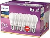 Philips LED Classic E27 confezione da 6 lampade (100 W), lampade LED opache con luce bianca calda, lampade a risparmio energetico con lunga durata