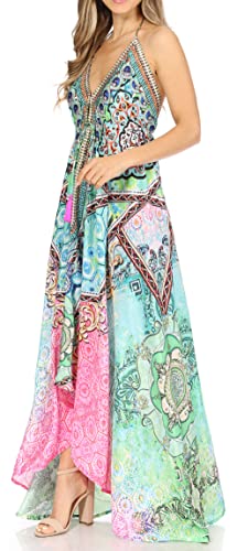 Image of Sakkas Lizi Womens Maxi High-Low Halter Handkerchief Long Dress Beach Party