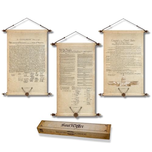 Soul3Dart US Constitution Poster Set &ndash; Declaration of Independence & Bill of Rights Canvas Prints &ndash; Motivational & Patriotic Wall Art Gift &ndash; Made in USA, 17x20|17x25|17x20 Inches