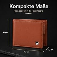 Kronenschein® Geldbörse Herren Leder mit RFID Schutz - Echtleder Portemonnaie mit Münzfach - Geldbeutel für Männer - Brieftasche Wallet braun - Portmonee Ledergeldbeutel aus Nappa Leder (Hellbraun) – Ansicht 6