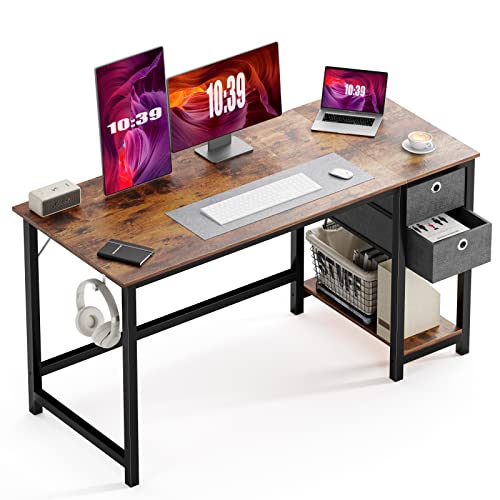 Computer Desk With Drawer Home Office Desks 55 Inch Writing Desk Work Desk Pc Table Study Desk With 2 Tiers Drawers Storage Shelf Headphone Hook, Modern Simple Style Laptop Desk For Bedroom, Gaming #TOP10