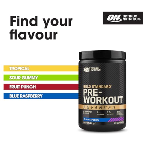 Optimum Nutrition ON Gold Standard Pre-Workout Advanced with l-Citrulline, Beta-Alanine and Caffeine, Blue Raspberry, 20 Servings, 420 g - Image 6