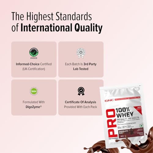 Image of GNC Pro Performance 100% Whey Protein | New Formulation | 24g Protein, 5.7g BCAAs, 12.3g EAAs | Added DigeZyme | Whey Isolate & Concentrate Blend, Low Carb (4.51g), No Added Sugar |Chocolate Fudge, 35g