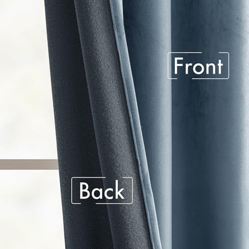 Image of MIULEE Velvet Curtains 52x96 inches 2 Panels Stone Blue Blackout Curtains | Luxury, Bedroom Living Room, Thermal Insulated, Super Soft Light Blue Dusty Blue Window Drapes, Rod Pocket & Back Tab