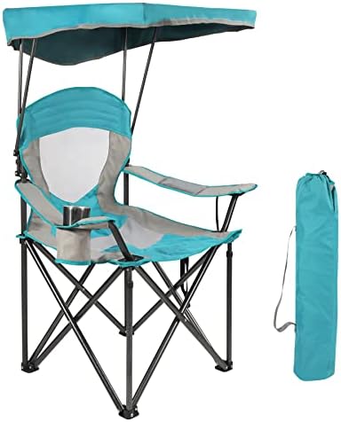 REDCAMP Oversized Folding Camping Chair with Canopy, Portable Deluxe Large Heavy Duty Camp Chair with Sun Shade Protection for Adults Outdoor Patio Garden Beach Park Travel Picnic(Blue)