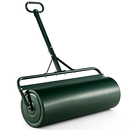 TANGZON 63L/113L Garden Lawn Roller, Water Sand Filled Outdoor Grass Roller with Removable Drain Plug & Scraper Bar, Heavy Duty Metal Lawn Push Rolling Tool, 30/40CM Diameter (99 x 40 x 146cm, Green)