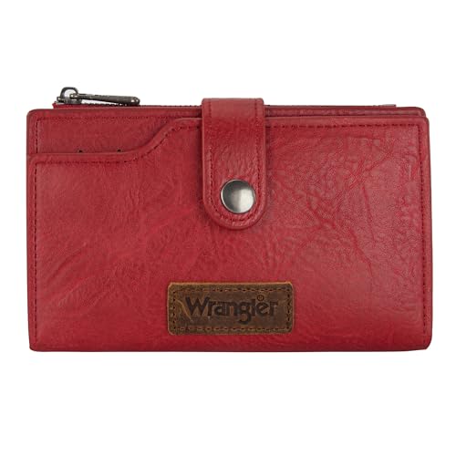 Wrangler Wallet for Women Bifold Card Holder with Zipper Pocket Ladies Clutch Purse with ID Window Gifts for Women Red WG119-W002RD