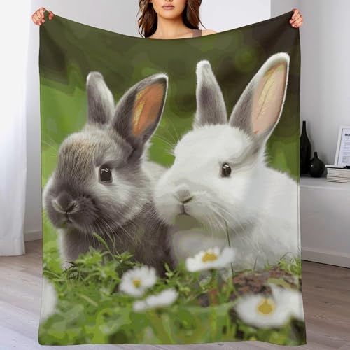 Couverture de luxe en microfibre motif lapins pour lit douillet