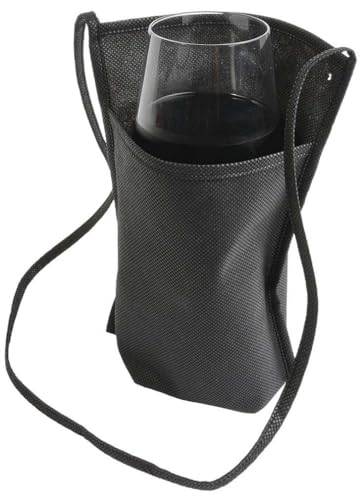 50 (Cinquanta) Pezzi PortaBicchiere porta bicchiere da Collo in TNT con Tracolla - in TNT 80 gr 18 x 22 x 10 cm Ideale per Degustazioni e Eventi! (nero)