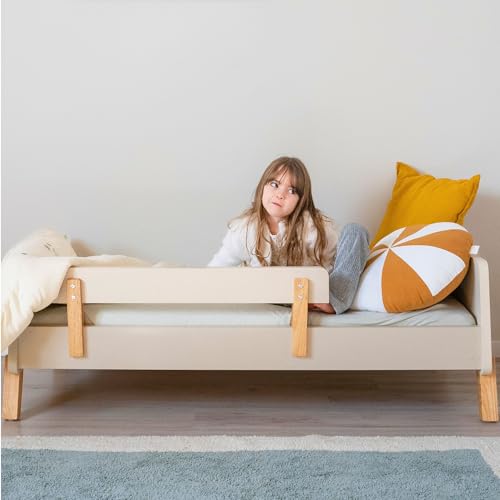 dadada Muse Toddler Bed with 2 Removable Safety Rails. Montessori Bed for Kids. Sturdy Solid Wood Frame, Fits Standard Crib Mattress, Easy to Assemble, Toddler Bed for Boys & Girls - Almond Milk