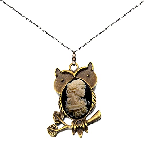Yspace Owl Pendant Best Friend Cameo Necklace Fashion Jewelry 18" 24" Chain Pouch Gift (Skull) #TOP4