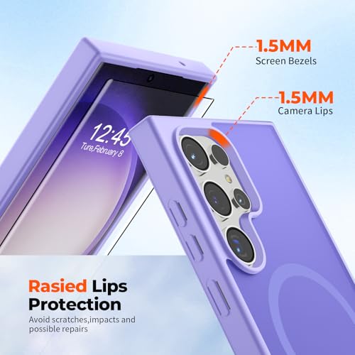 Image of SUPFINE Magnetic for Samsung Galaxy S23 Ultra Case with Screen Protector, (Built-in Magnets) (Military Grade Drop Protection) Slim Translucent Shockproof Phone Case,Purple