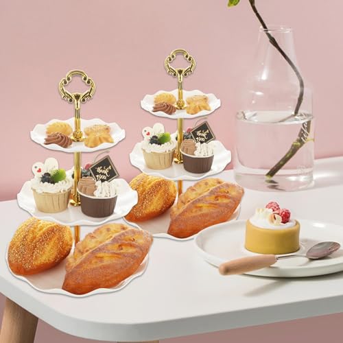 AKOLAFE 6 Pack 3 Tier Cake Stand White Cake Stand Plastic Afternoon Tea Stands Cup Cake Fruit Dessert Stand Display Cupcake Stand for Wedding, Birthday, Party - Image 5