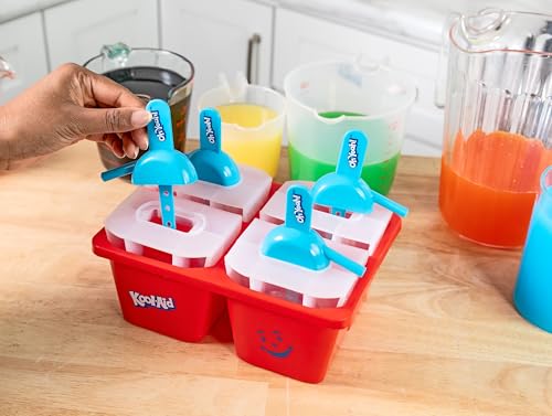 Image of Kool-Aid Sippy Pop with Straw Handle for Sipping - Four Piece Kool Aid Man Shaped Silicone Popsicle Molds - Perferct for Freezer Pops, Cakesicles, & Frozen Desserts