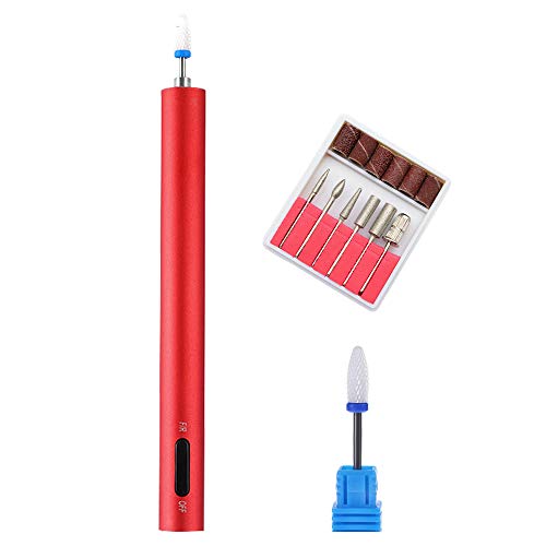 Portable Electric Nail Drill for Acrylic Gel Nails Manicure Pedicure Polishing Compact Nail polishing Remover with USB Rechargeable for Home Salon Use Red