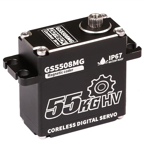 GOTECK 55KG Coreless Digital Servo,High Voltage 8.4V Full Metal Gear Waterproof Steering Servo with 25T Servo Horn for 1/6 1/8 1/10 RC Crawler Car,Robot,Boat,Truck Robot Parts (55KG(8.4V)-270°)