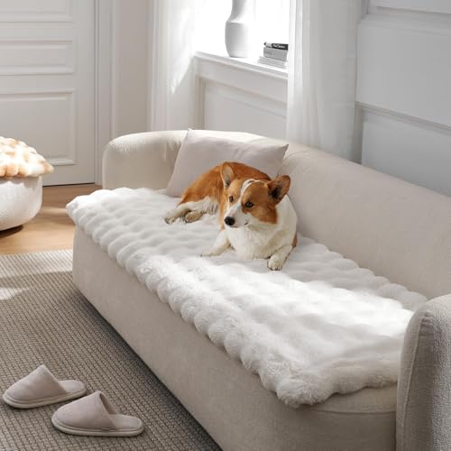 COZY KISS Couch Cover for Dogs Washable, Ultra Soft Faux Fur Pet Sofa Pad for Car Seat Protector, Liquid Pee Proof Cat Mat, Warm Pad for Dresser Top, 27.5x59 inch, Cream by COZY KISS - Used condition - US$20.96
