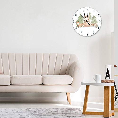 Yyone Decorative Wall Clock Watercolor Woodland Forest Animals Wall Clock Round Silent Non Ticking For Office,Kitchen,Bedroom,Living Room 12 Inches #TOP1