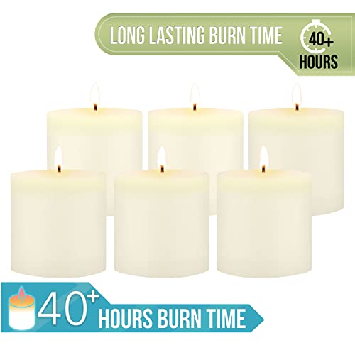 Image of Stonebriar Tall 3 x 3 Inch 40 Hour Long Burning Unscented Wax Flat Top Pillar Candles, White, 6 Pack