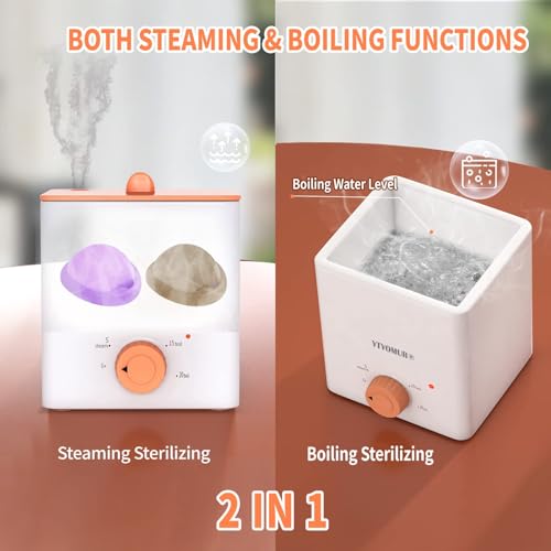 Verbesserte Menstruationstassen Reiniger Menstruationsscheiben Dampfgarer 2 in 1 Koch- und Dampfmodi, Ein-Klick-Knopf-Timer, automatische Abschaltung, mit 1 Reinigungsbürste, 1 hitzebeständigem Clip