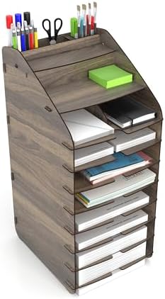 Mingitav Tower Ofis Masaüstü Organizer 10 Kat Letter A4 Evrak Rafı (Ceviz) - Görsel 1