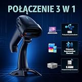 Tera Bezprzewodowy skaner kodów kreskowych Pro 2D, czytnik kodów QR Bluetooth ze stojakiem, szybkie i precyzyjne skanowanie 2200 mAh, HW0002