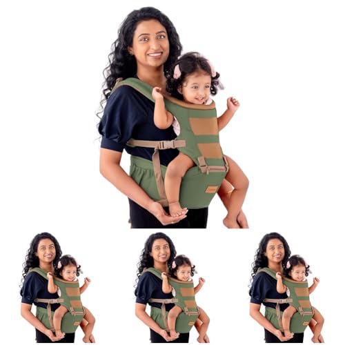 Image of LuvLap Royal Hip Seat Baby Carrier with 4 Carry Positions, Baby Carrier with Hip seat for 6 to 24 Months Baby, Adjustable New-Born to Toddler Carrier, Max Weight Up to 15 Kgs (Green) (Pack of 4)