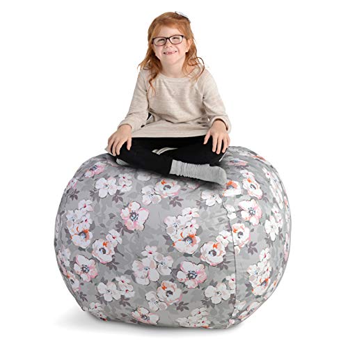 Creative QT Stuffed Animal Storage Bean Bag Chair - Kid Bean Bag Chair - Beanbag Cover - Stuffed Animal Holder - Beanbag Chair for Kids, Toddlers & Teens - Giant Bean Bag Cover (38" Grey Floral)
