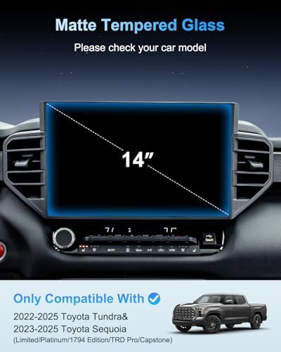 For 2026 Toyota Tundra Matte Screen Protector - 2022-2025 2026 Tundra (Limited/Platinum/1794 Edition/TRD Pro/Capstone) Accessories 9H Tempered Glass 14In Touchscreen Anti-Glare No Fingerprints - 1