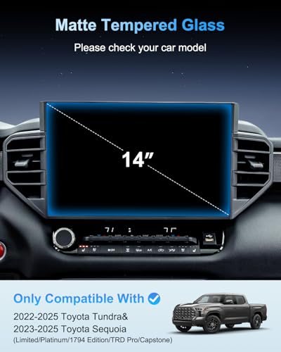 For 2026 Toyota Tundra Matte Screen Protector - 2022-2025 2026 Tundra (Limited/Platinum/1794 Edition/TRD Pro/Capstone) Accessories 9H Tempered Glass 14In Touchscreen Anti-Glare No Fingerprints