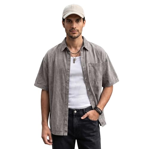 Image of Urbano Fashion Men's Oversized Fit Half Sleeve Washed Casual Denim Shirt