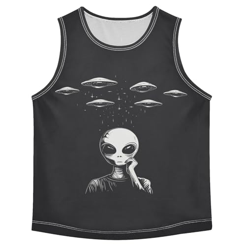 Boys Tank Top Shirts UFO Spaceship and Alien Sleeveless T-Shirts Crew Neck for Kids Clothing Children