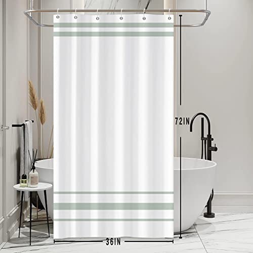 SDOTPMT 90x180cm Green and White Shower Curtain Modern Classic Green Striped Bath Curtain Countryside Farmhouse Minimalism Bathtub Curtain for Bathroom Decor Polyester with Hooks