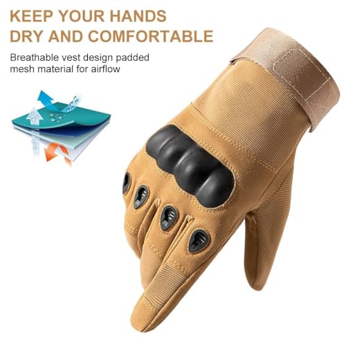 Image of Tactical Riding Gloves for Motorcycle & Bike | Full Finger Protective Sports Gloves for Biking, Shooting, Hiking, Camping & Outdoor Adventure (Khakhi, XL)