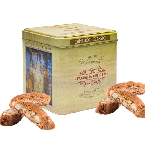 Famiglia Desideri - Cantucci de Prato Galletas de Almendra 30% en Lata Termas Montecatini, Galletas Típicas Toscanas, Artesanales Italianos, 200g Dulce Tradicional