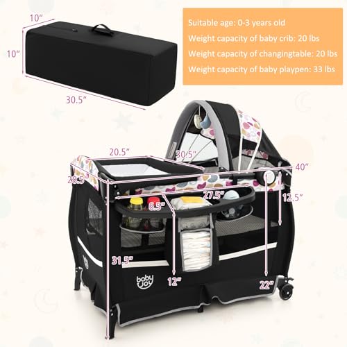 Image of BABY JOY 4 in 1 Pack and Play, Portable Baby Playard with Bassinet & Flip-Away Changing Table, Canopy, Portable Bedside Crib with Storage Basket, Infant Bassinet from Newborn to Toddlers (Circle)