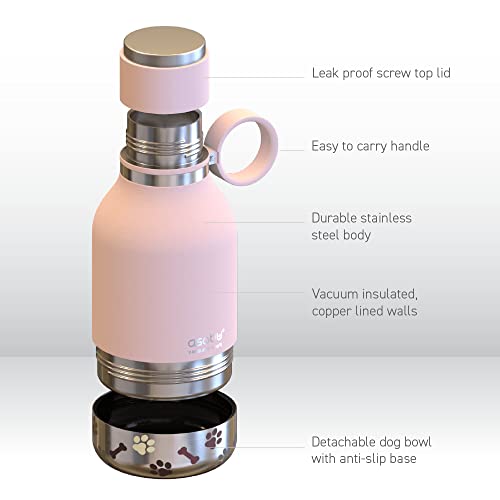 Asobu Dog Bowl Attached to Stainless Steel Insulated Travel Bottle for Human 37oz11 Liter with Detachable Dog Bowl pink  Cucciolini Doodles Asobu dog bowl attached to stainless steel insulated travel bottle for human 37oz1 1 liter with detachable dog bowl pink   cucciolini doodles