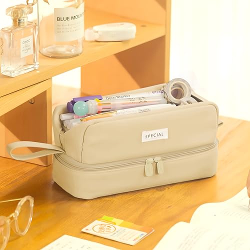 Image of MAMUNU Pencil Case Large Capacity, Pencil Case Aesthetic, Pencil Case Pen Pouch with Zipper Compartments Portable Handle, Pencil Pouch for School Office College Teen Girls Boys Adults Students