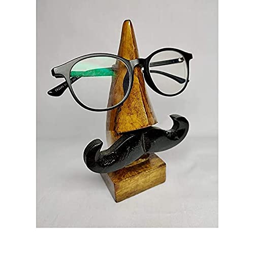 SAMRIDHICreation Handmade Wooden Nose Shaped Spectacle Specs Eyeglass Holder Stand with Moustache (Brown)