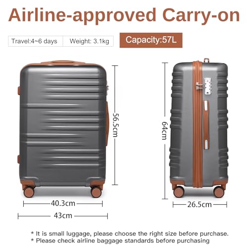 British-Traveller-Medium-Size-Suitcase-Durable-PC-Hard-Shell-Luggage-Suitcase-Lightweight-Check-in-Hold-Luggage-with-4-Spinner-Wheels-TSA-Lock-YKK-Zipper24-64cm-Grey-Brown