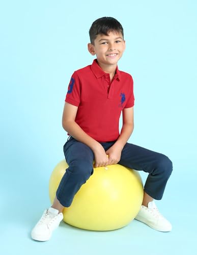 Image of U.S. POLO ASSN. Regular Fit Boys Polo T-Shirts - Cotton Fabric, Ribbed Collar, Short Sleeves T Shirt for Kids -M, Red
