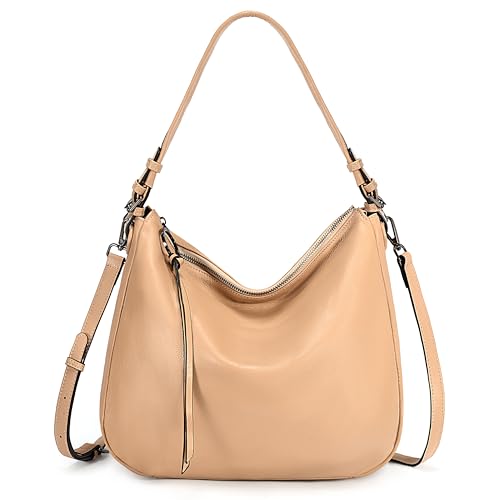 YALUXE Women's Genuine Leather Shoulder Bags Handbags Purses with Tassel Zipper Pull & Ring Charm, Detachable Dual Straps