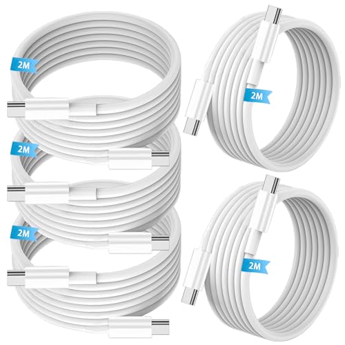 60W USB C to USB C Cable 5-Pack Fast Charging, Type C Cable Compatible with iPhone 15/16/17 Pro/Max, Galaxy S24/S25, Pad Pro/Air, MacBook Pro/Air, Pixel, Switch & More (5 Pcs - 2m Length)