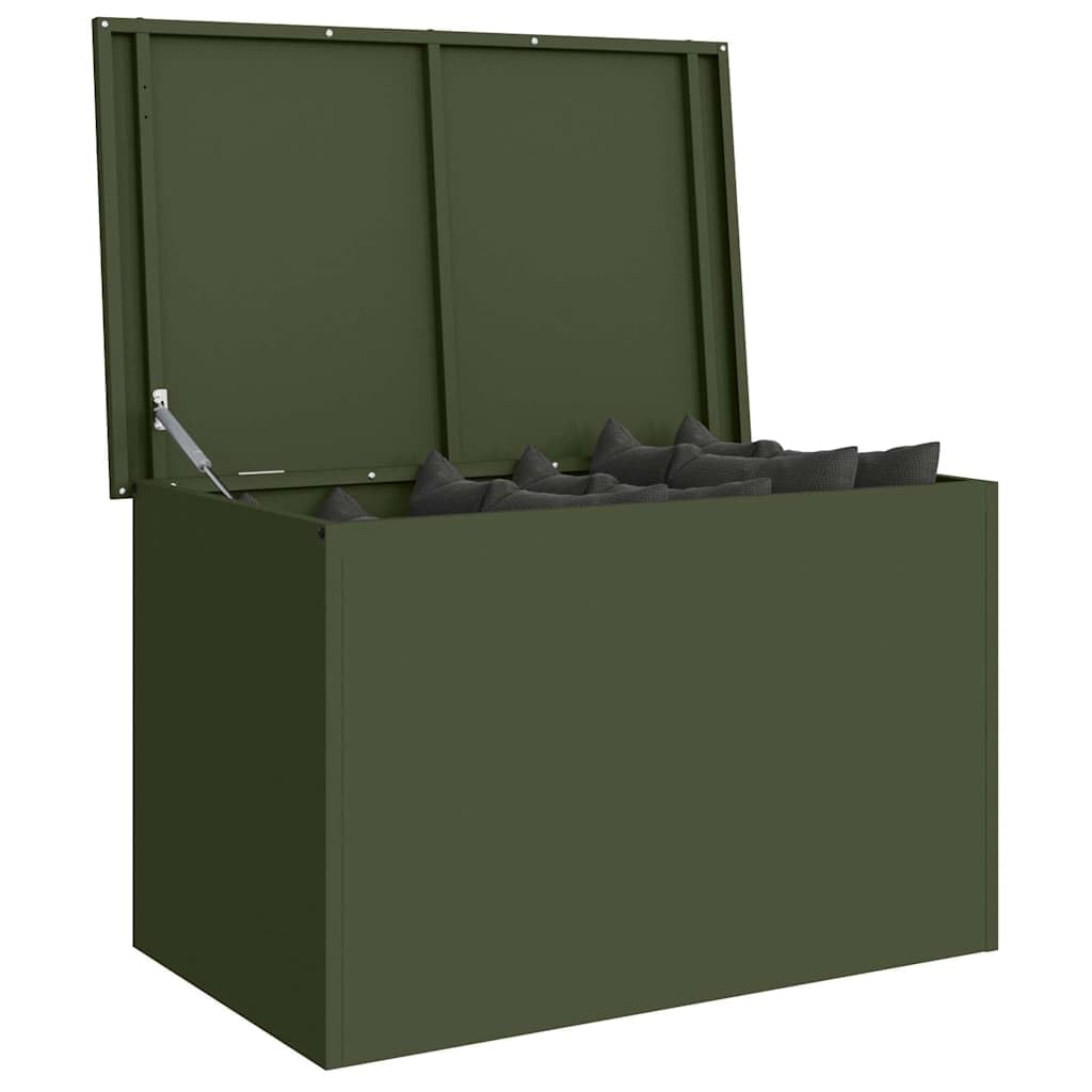 vidaXL Outdoor Storage Box Olive Green 80 x 50.5 x 50 cm Steel, Garden and Terrace Storage Solution, Weatherproof Box, Durable Metallic Organizer, Rectangular Industrial Cabinet