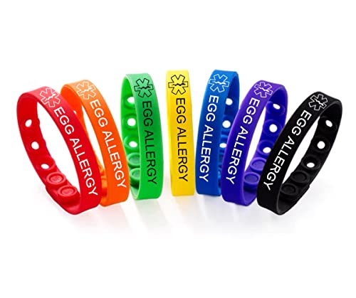 MZZJ 7 Pack-Free Engraved Medical Health Alert Safety ID Jewelry Food Drug Allergy Bracelet for Teens Adult,100% Silicone Rubber Outdoor Sport Warning Bracelet Band,Size Adjustable