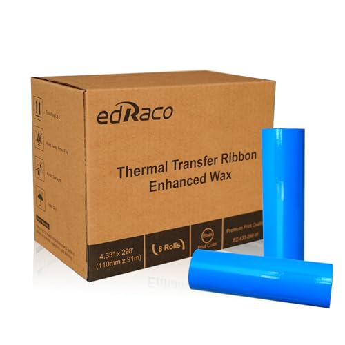 8 Rolls Desktop Thermal Transfer Ribbons -Enhanced Wax, 4.33